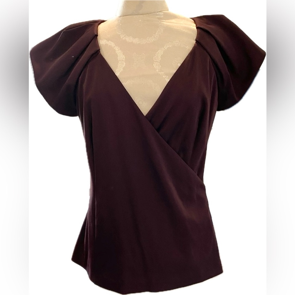 NWT Ann Taylor Crossover V-Neckline Blouse (8) Side Zip, Wine/Burgundy